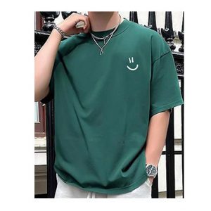 Men Expression Print Drop Shoulder T-Shirt Green