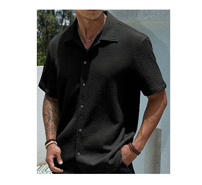 Men Solid Button Up Shirt Black