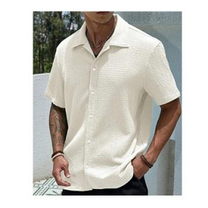 Men Solid Button Up Shirt White