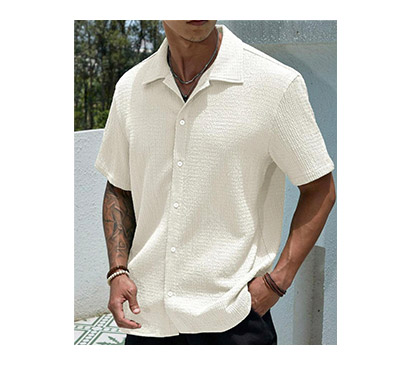 Men Solid Button Up Shirt White