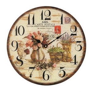 Vintage Floral Design Round Glass Wall Clock