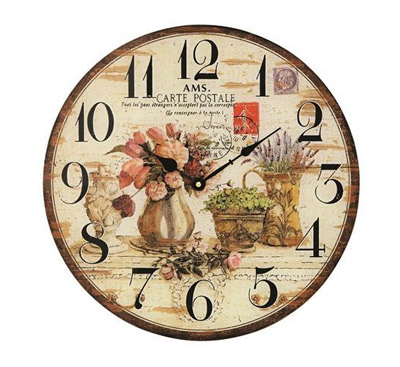 Vintage Floral Design Round Glass Wall Clock