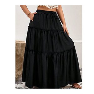 Plus Tie Waist Ruffle Hem Maxi Skirt