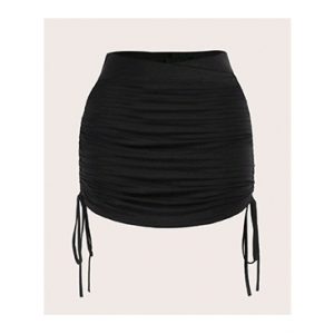 Black Drawstring Side Ruched Bodycon Skirt